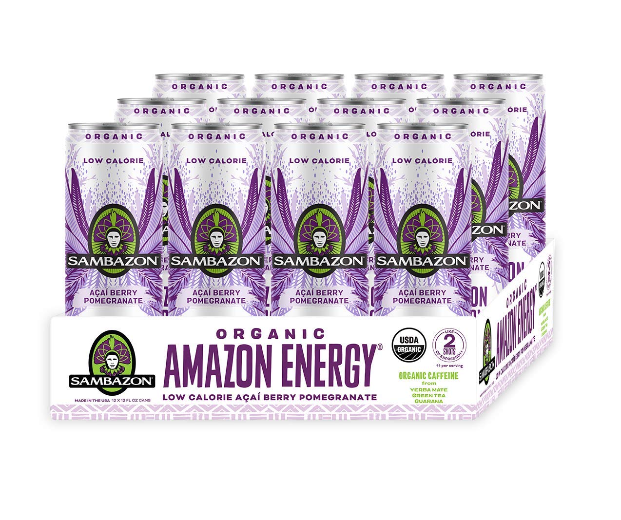 Sambazon Energy Drink, Low Calorie Acai Berry and Pomegranate, 12 Fl Oz (Pack of 12) - Image 1